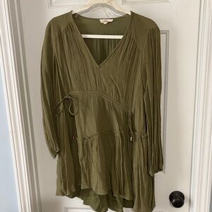 Entro Olive Tunic with V-Neck and Waist Tie